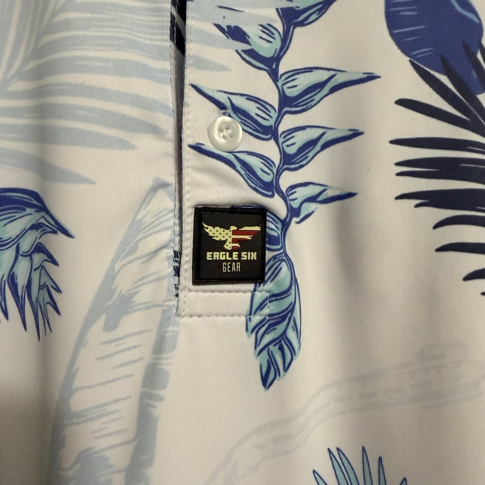 Eagle Six Shirt Mens Large Breezy Palms Golf Polo AK USA America Hawaiian - Picture 8 of 9